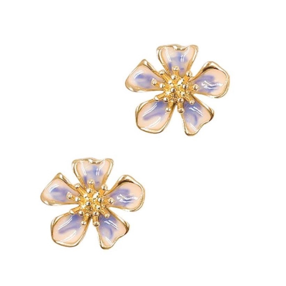Gold and Purple Flower Earrings